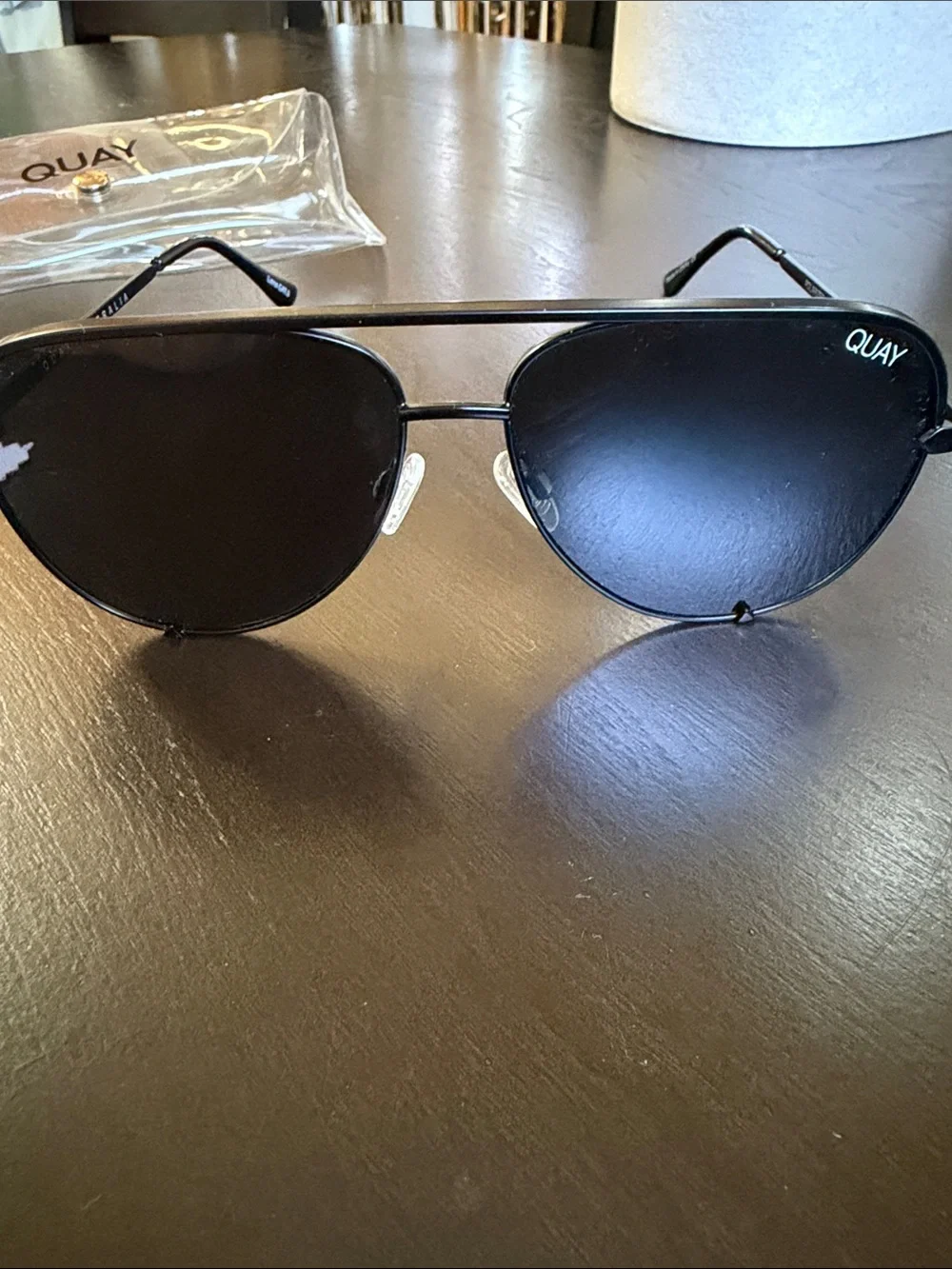 Quay Australia Black Aviator Sunglasses with Dark Lenses High Key